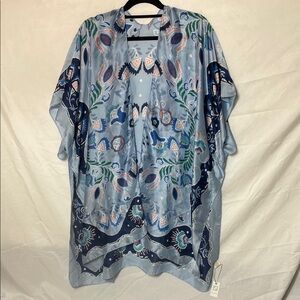 NWT Silky Lightweight Pretty Persuasions Baby Blue, Navy & Green Swim Coverup OS